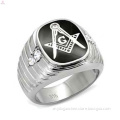 Men's Stainless Steel Onyx & Cubic Zirconia Masonic Ring